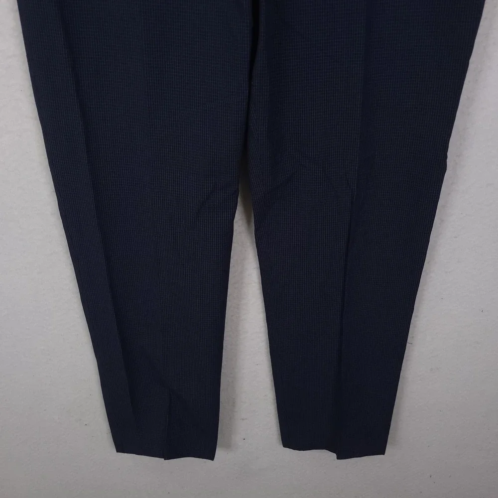 Canali Drerss Pants Trousers Mens 37x30 Navy Blue Cotton Linen Check Italian